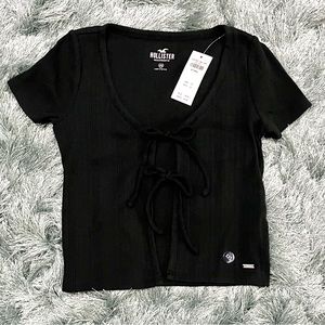 NWT Hollister XXS XS Small Black Double Tie Front Crop Top Short Sleeve Cardigan